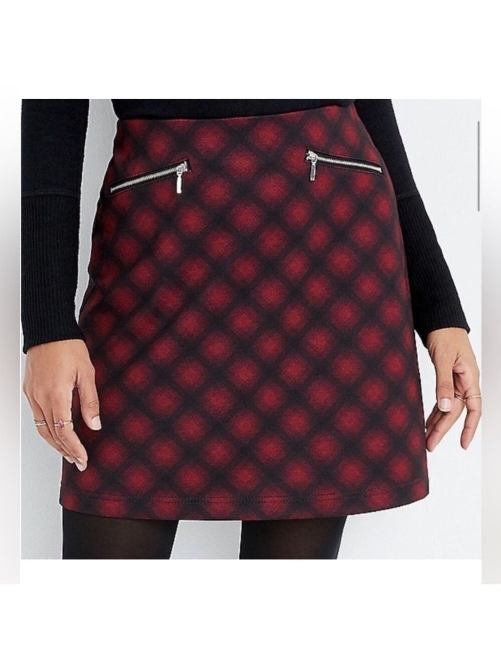 Maurices Red & Black Buffalo Plaid Knit Skirt NWT Size 22W